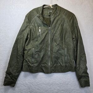 J2 Green Faux Leather Moto Jacket JUNIORS‎ XL Punk Streetwear Lagenlook Baddie